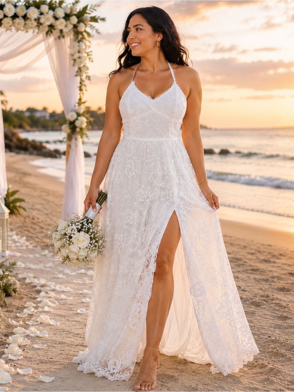 Long Lace Wedding Dresses Bride 2025 Simple Beach  Dress Train Boho Bridal